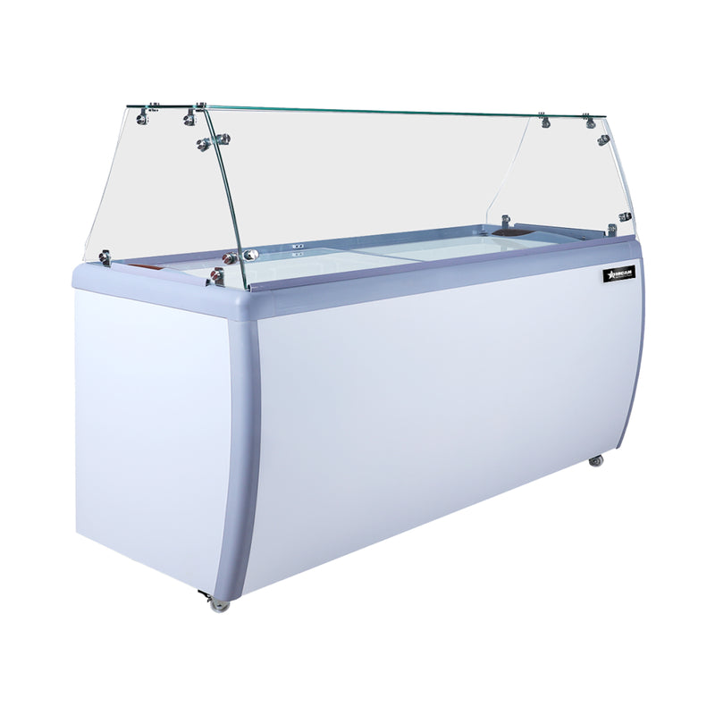 Omcan 71″ Ice Cream Dipping Freezer – 12+10 Tubs Capacity, Flat Sneeze Guard Ice Cream Merchandiser Freezer, 110V/60Hz/1Ph - Donut-Equipment.com