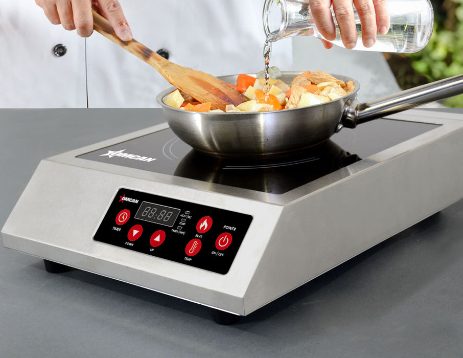 Omcan 1.8 kW Stainless Steel Commercial Countertop Induction Cooker – High-Efficiency Electric Induction Cooktop for Restaurants, Catering & Foodservice Kitchens