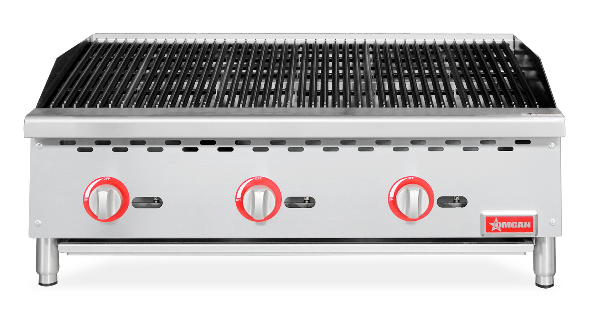 Omcan 36" Radiant Gas Charbroiler – 105,000 BTU Commercial Countertop Charbroiler with 3 Burners and Heavy-Duty Cast Iron Grates