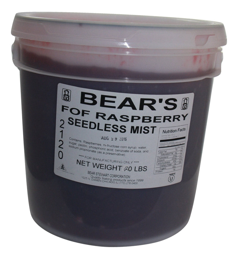 Bear Stewart Red Raspberry Seedless Mist Filling- 20 Pound Pail - Donut-Equipment.com