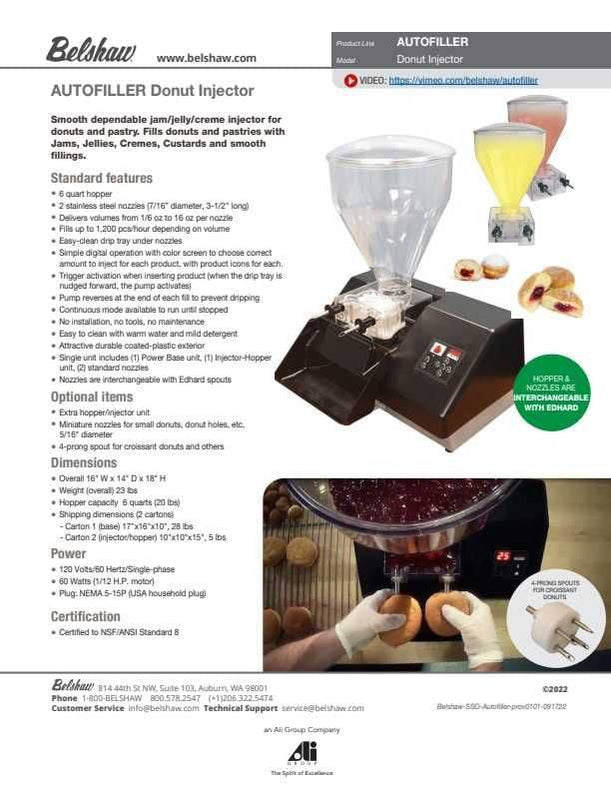 Belshaw Jelly Filler - AutoFiller Donut Injector with one 6 quart hopp