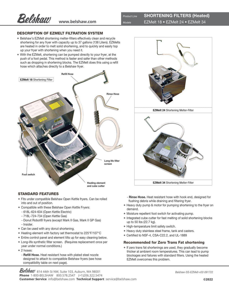 Belshaw EZ MELT 24 (Heated) Shortening Melter-Filter includes fill and rinse hose - Donut-Equipment.com