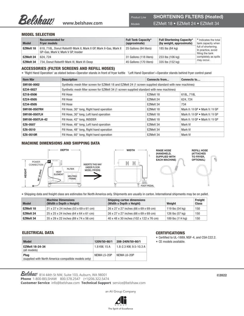 Belshaw EZ MELT 24 (Heated) Shortening Melter-Filter includes fill and rinse hose - Donut-Equipment.com