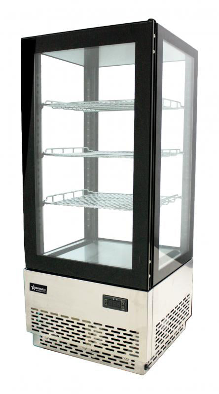 Omcan 17″ Vertical Countertop Refrigerated Display Showcase – 2.75 Cu. Ft. (78L), Three-Shelf Stainless Steel Bakery & Merchandising Display Cooler