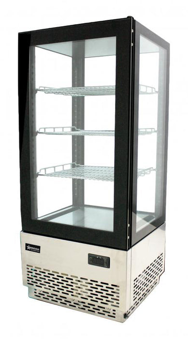 Omcan 17″ Vertical Countertop Refrigerated Display Showcase – 2.75 Cu. Ft. (78L), Three-Shelf Stainless Steel Bakery & Merchandising Display Cooler