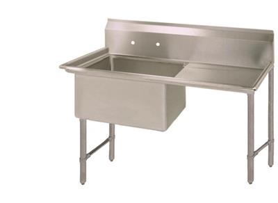BK Resources Stainless Steel 1 Compartment Sink w/ 10" Riser & Right Drainboard – 24"L x 24"W x 14"D Bowl - Donut-Equipment.com