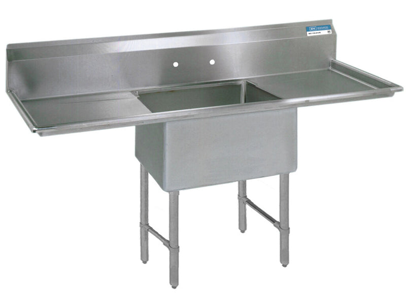 BK Resources Stainless Steel 1 Compartment Sink w/ 10" Riser & Dual Drainboards – 24"L x 24"W x 14"D Bowl - Donut-Equipment.com