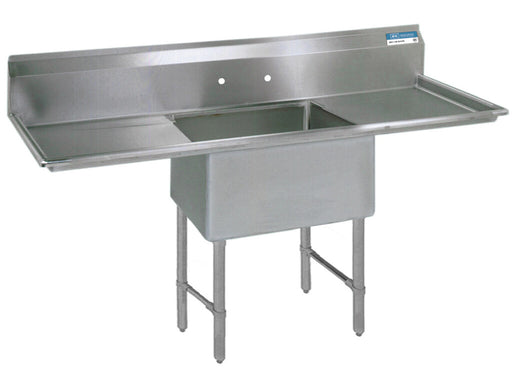 BK Resources Stainless Steel 1 Compartment Sink w/ 10" Riser & Dual Drainboards – 24"L x 24"W x 14"D Bowl - Donut-Equipment.com