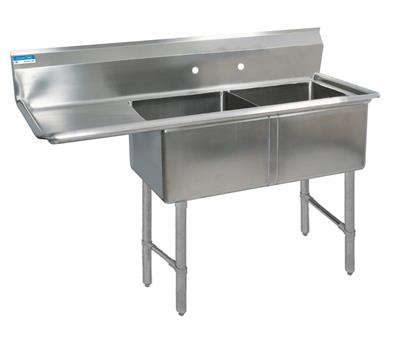 BK Resources Stainless Steel 2 Compartment Sink w/ 10" Riser & Left Drainboard – 18"L x 18"W x 14"D Bowls - Donut-Equipment.com