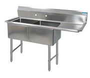 BK Resources Stainless Steel 2 Compartment Sink w/ 10" Riser & Right Drainboard – 18"L x 18"W x 14"D Bowls - Donut-Equipment.com