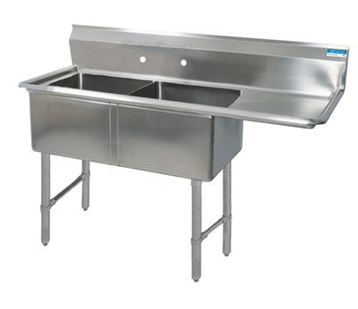 BK Resources Stainless Steel 2 Compartment Sink w/ 10" Riser & Right Drainboard – 18"L x 18"W x 14"D Bowls - Donut-Equipment.com