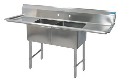 BK Resources Stainless Steel 2 Compartment Sink w/ 10" Riser & Drainboards – 24"L x 24"W x 14"D Bowls - Donut-Equipment.com