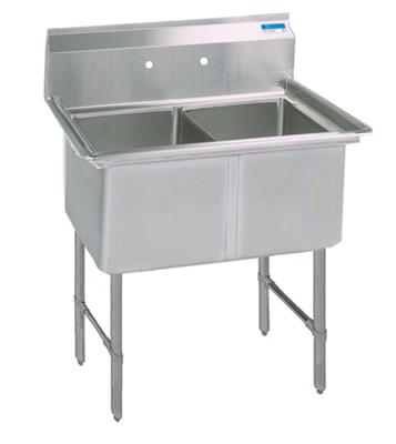 BK Resources Stainless Steel 2 Compartment Sink w/ 10" Riser – 24"L x 24"W x 14"D Bowls - Donut-Equipment.com