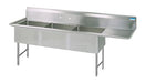 BK Resources Stainless Steel 3 Compartment Sink w/ 10" Riser & Right Drainboard – 18"L x 18"W x 14"D Bowls - Donut-Equipment.com
