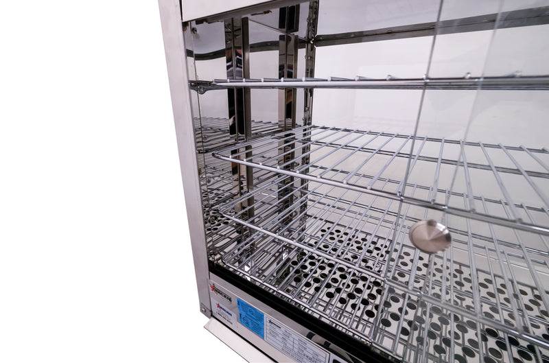 Omcan 25″ Countertop Display Warmer – 4-Shelf Full-Service Heated Merchandiser Display Case with Rear Access Doors