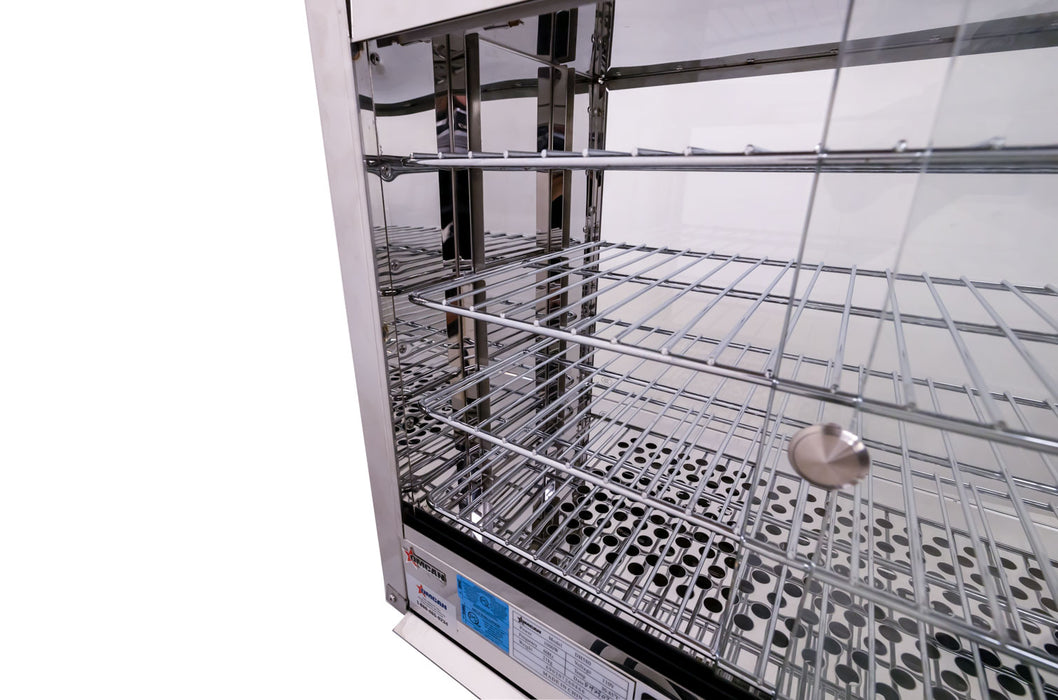 Omcan 25″ Countertop Display Warmer – 4-Shelf Full-Service Heated Merchandiser Display Case with Rear Access Doors