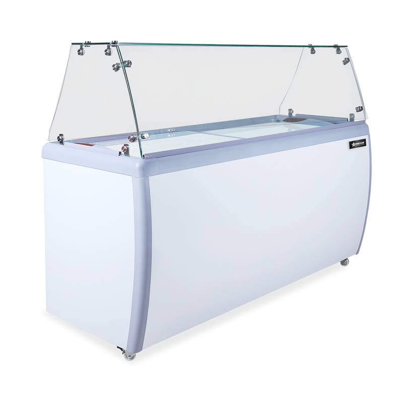 Omcan 60″ Ice Cream Dipping Freezer – 10+8 Tubs Capacity, Flat Sneeze Guard Ice Cream Merchandiser Freezer - Donut-Equipment.com