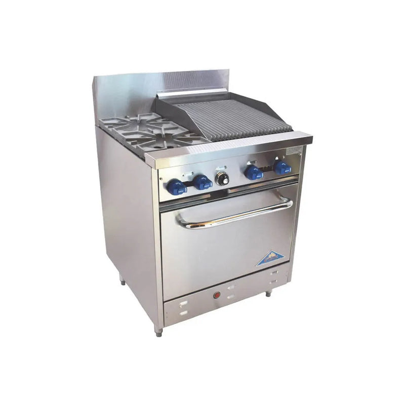 Comstock-Castle F326-1.5RB 30" Gas Restaurant Range, 2 Open Burners, 18" Radiant Broiler, Single Standard Oven, Stainless Steel Front, 118,000 BTU - Donut-Equipment.com