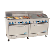 Comstock-Castle 2F330-30-2.5RB 72" Gas Restaurant Range, 2 Open Burners, 30" Griddle, 30" Radiant Broiler, 2 Standard Ovens, Stainless Steel Front, 246,000 BTU - Donut-Equipment.com