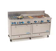 Comstock-Castle 2F330-60 72" Gas Restaurant Range, 2 Open Burners, 60" Griddle, 2 Standard Ovens, Stainless Steel Front, 234,000 BTU - Donut-Equipment.com