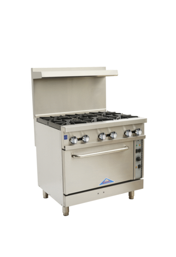 Comstock-Castle CCR6-C 36" Gas Restaurant Range, 6 Open Burners, 2 Standard Ovens, Stainless Steel Front, Adjustable Legs, 211,000 BTU - Donut-Equipment.com