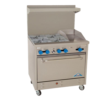 Comstock-Castle F330-12 36" Gas Restaurant Range, 4 Open Burners, 12" Griddle, Single Standard Oven, Stainless Steel Front, 162,000 BTU - Donut-Equipment.com