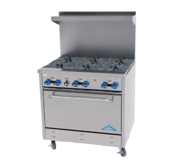 Comstock-Castle F330 36" Gas Restaurant Range, 6 Open Burners, Single Standard Oven, Stainless Steel Front, 192,000 BTU - Donut-Equipment.com