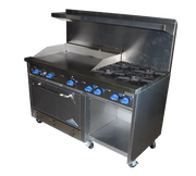 Comstock-Castle F33032-24 60" Gas Restaurant Range, 6 Open Burners, 24" Griddle, Single Standard Oven, Stainless Steel Front, 214,000 BTU - Donut-Equipment.com