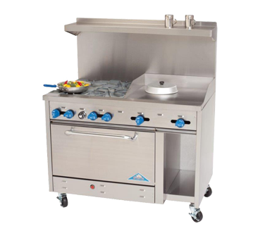 Comstock-Castle F3430-12 48" Gas Restaurant Range, 6 Open Burners, 12" Griddle, Single Standard Oven, Stainless Steel Front, 246,000 BTU - Donut-Equipment.com