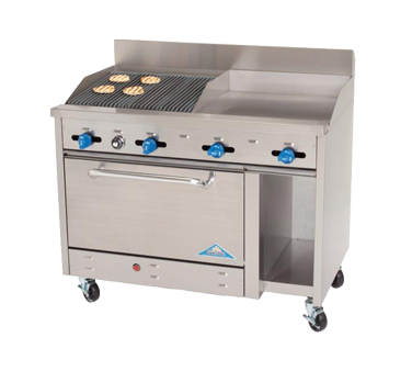 Comstock-Castle F3430-24-2RB 48" Gas Restaurant Range, 24" Griddle, 24" Charbroiler, Single Standard Oven, Stainless Steel Front, 120,000 BTU - Donut-Equipment.com