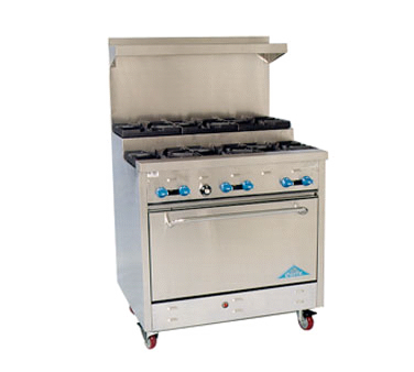 Comstock-Castle FSU330 36" Gas Restaurant Range, 6 Step-Up Open Burners, Single Standard Oven, Stainless Steel Front, 174,000 BTU - Donut-Equipment.com