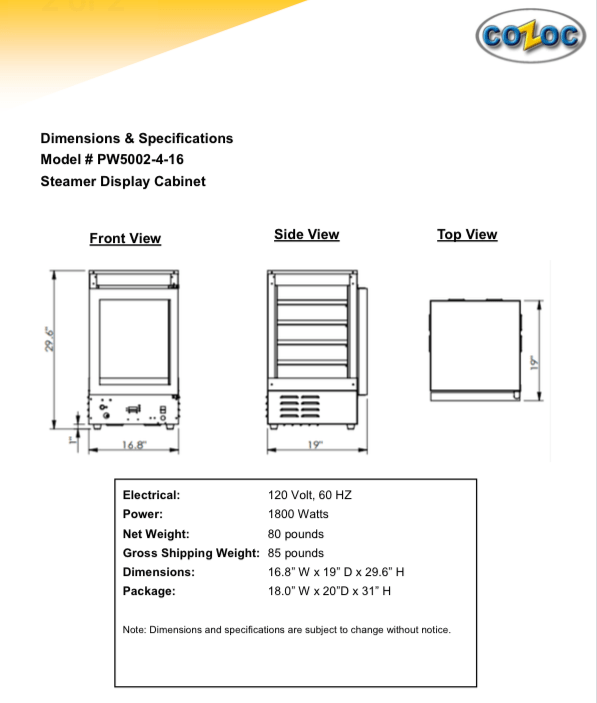 Steamer Heated Merchandiser Cabinet by Cozoc # PW5002-4-16 - Donut-Equipment.com