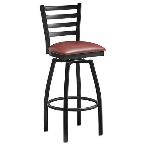 Omcan Bar Height Metal Ladder Swivel Chair with Burgundy Vinyl Seat – Commercial Restaurant Bar Stool with Steel Frame, Swivel Function, and Upholstered Vinyl Seat Design