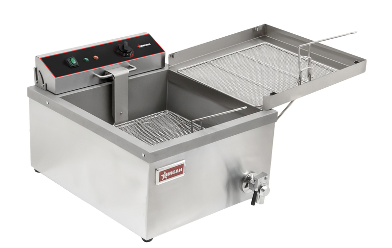 Omcan 25 lb (3 Gal) Oil Capacity Countertop Donut & Funnel Cake Electric Fryer – 1700W, 120V Commercial Fryer for Bakeries, Concession Stands & Foodservice Kitchens