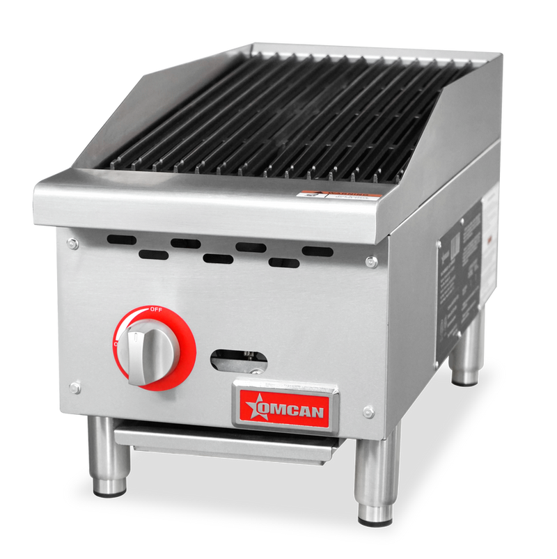 Omcan 12" Radiant Gas Charbroiler – 35,000 BTU Commercial Countertop Charbroiler with 1 Burner and Heavy-Duty Cast Iron Grates - Donut-Equipment.com