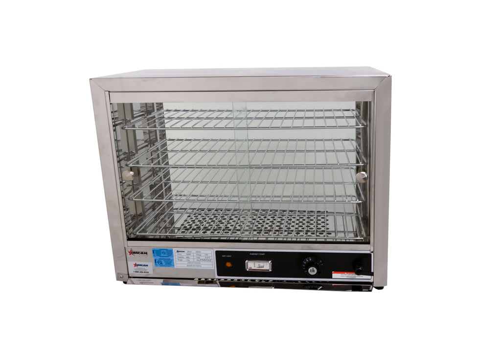 Omcan 25″ Countertop Display Warmer – 4-Shelf Full-Service Heated Merchandiser Display Case with Rear Access Doors