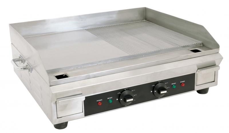 Omcan Stainless Steel Electric Griddle with Half-Smooth & Half-Ribbed Surface – 23.87" x 16" Commercial Countertop Griddle for Restaurants, Cafés & Foodservice Kitchens - Donut-Equipment.com