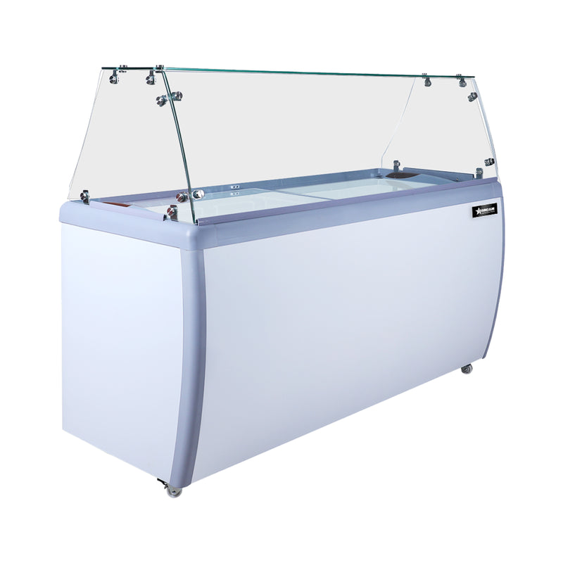 Omcan 39″ Ice Cream Dipping Freezer – 6+4 Tubs Capacity, Flat Sneeze Guard Ice Cream Merchandiser Freezer, 110V/60Hz/1Ph - Donut-Equipment.com