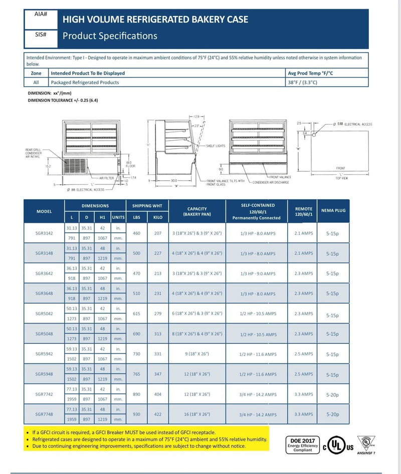 Federal SGR5948 Refrigerated High Volume Series Display Case 59" x 35.31" x 48" - Donut-Equipment.com
