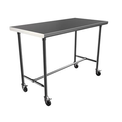 BK Resources 60" x 30" 16 Gauge Stainless Steel Pub Table with H-Brace & Foot Rest – Heavy-Duty • Mobile on Casters - Donut-Equipment.com