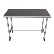 BK Resources 84" x 30" 16 Gauge Stainless Steel Pub Table with H-Brace & Foot Rest – Heavy-Duty • Mobile on Casters - Donut-Equipment.com