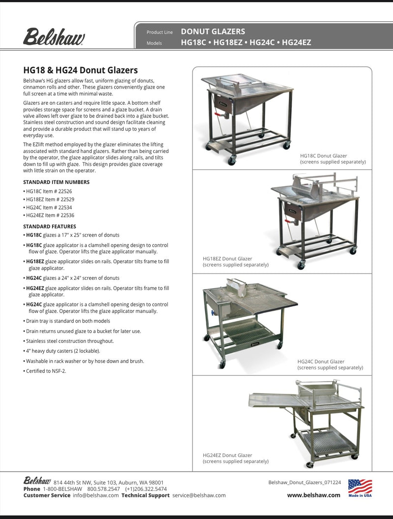 Belshaw HG24C Glazer with Drain Tray/Glazing Screen - Donut-Equipment.com