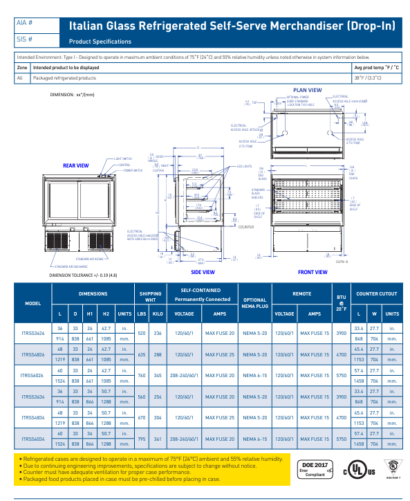Federal Industries (ITRSS6034)-Italian Series Self Serve Drop-In Refrigerated Open Air Display with Shelves 208-240V - Donut-Equipment.com