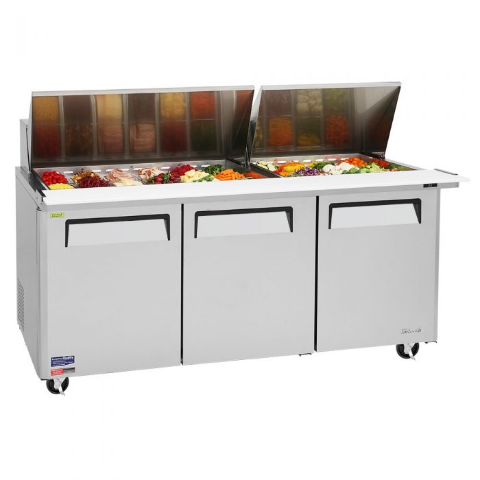 Turbo Air MST-72-30-N M3 Series 72" 3 Door Mega Top Stainless Steel Refrigerated Sandwich Prep Table - Donut-Equipment.com