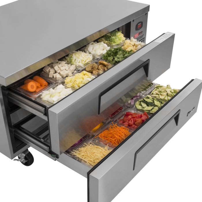 Turbo Air TCBE-48SDR-E-N 53 5/8" Super Deluxe Chef Base Refrigerator with (2) Drawers – 115v - Donut-Equipment.com