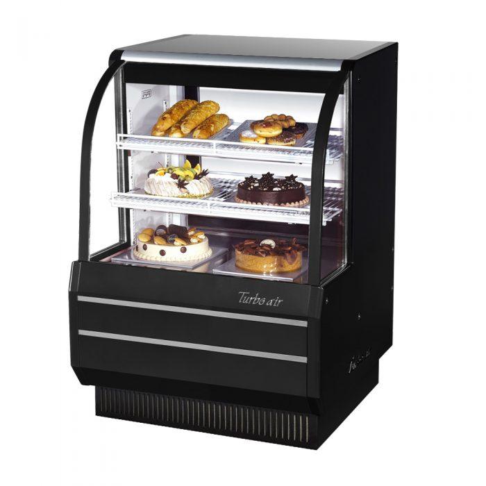 Turbo Air TCGB-36-B-N 36" Curved Glass Refrigerated Bakery Display Case, Black Exterior, 115v - Donut-Equipment.com