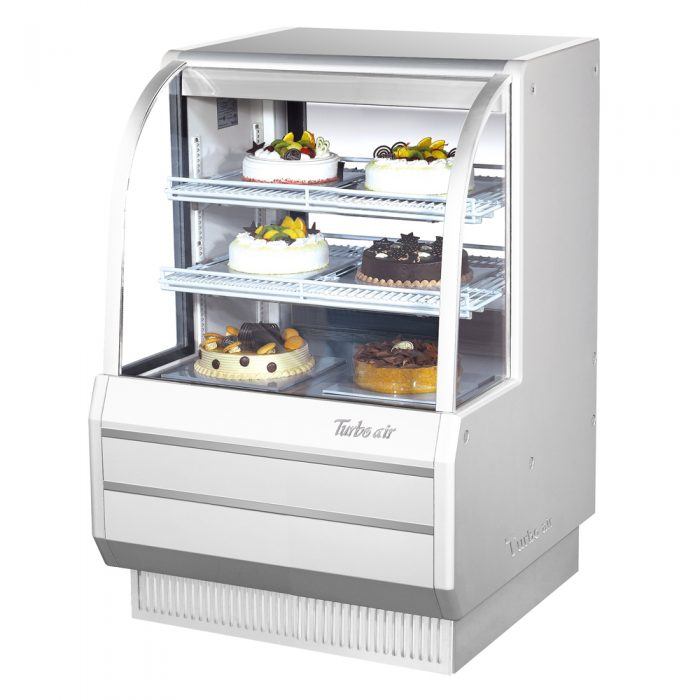 Turbo Air TCGB-36-W-N 36" Curved Glass Refrigerated Bakery Display Case, White Exterior, 115v - Donut-Equipment.com