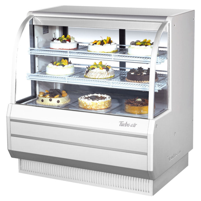 Turbo Air TCGB-48-W-N 48-1/2" Curved Glass Full-Service Refrigerated Bakery Display Case, 3 Levels, White Exterior, 115v - Donut-Equipment.com