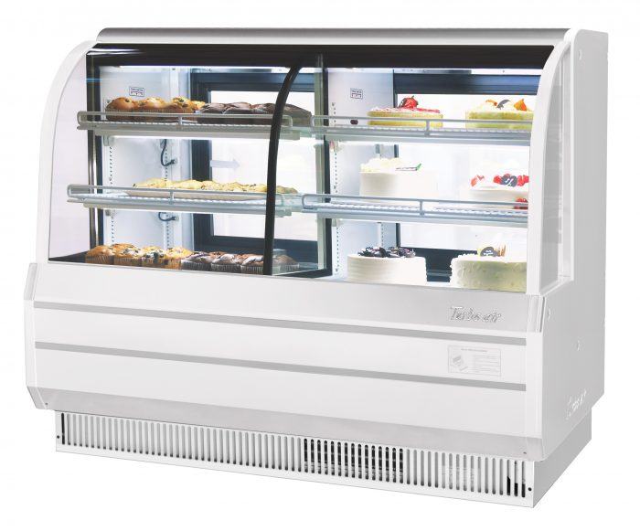 Turbo Air TCGB-60CO-W-N 60-1/2" Curved Glass Full-Service Dual Zone Dry/Refrigerated Bakery Display Case, 3 Levels, White Exterior, 115v - Donut-Equipment.com