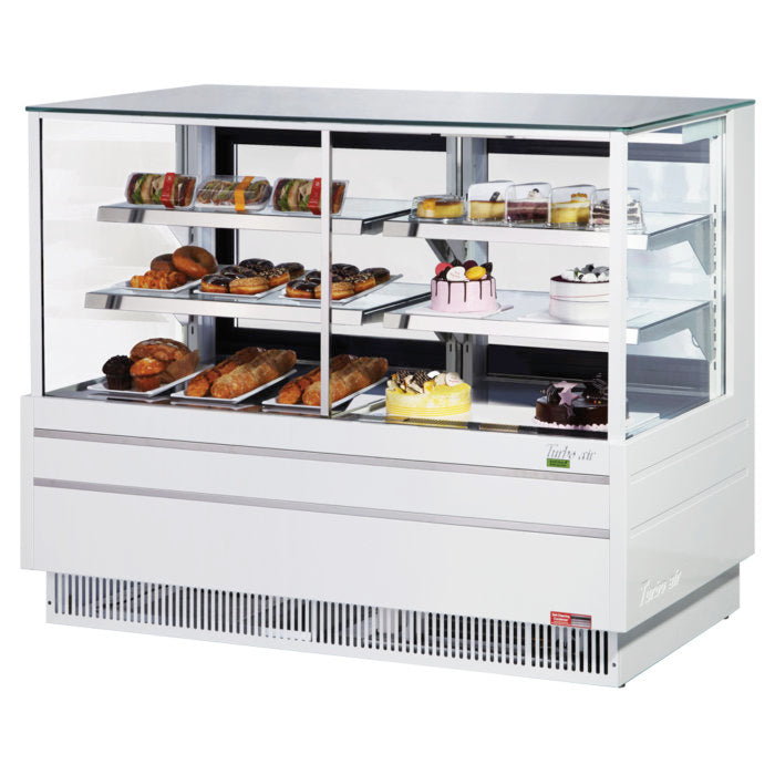 Turbo Air TCGB-60UF-CO-W-N 60-1/2" Straight Glass Full-Service Dual Zone Dry/Refrigerated Bakery Display Case, 3 Levels, White Exterior, 115v - Donut-Equipment.com